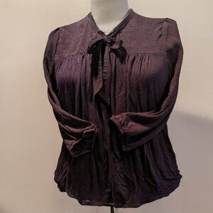 LOFT Deep Purple Puff Sleeve Demi-sheer Blouse Size L